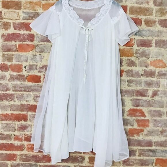 Night gown Victorian Lace Vtg Double Layer Robe - Picture 2 of 7